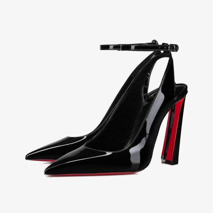 Black Patent Ankle Strap Pumps - ARNO CONTI