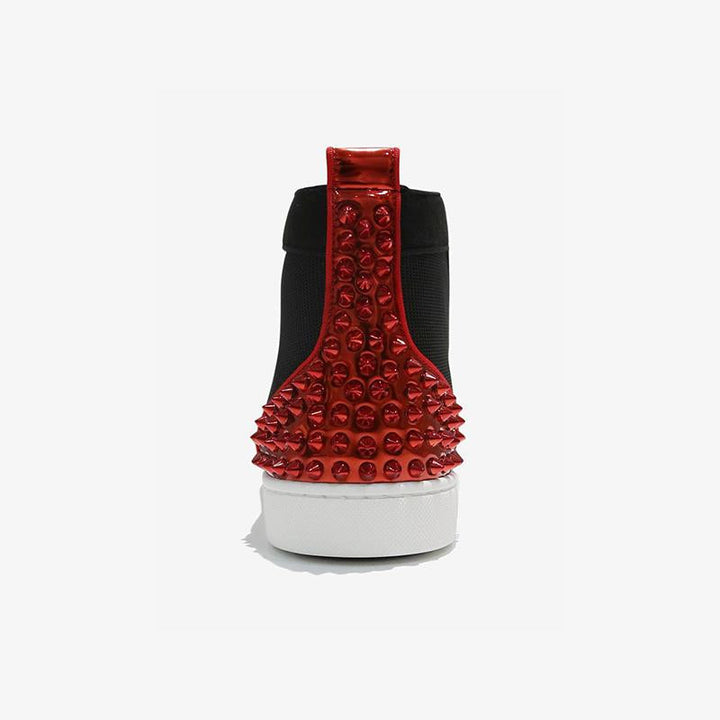 Round Toe Black Red Studs Sneakers - ARNO CONTI
