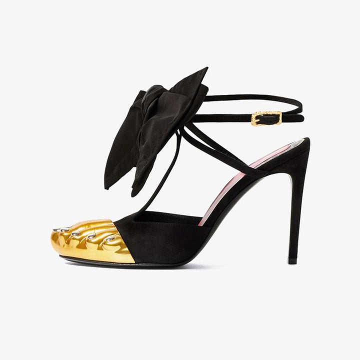 Golden Brass Satin Strappy 100mm Sandals - Arno Conti Shoe