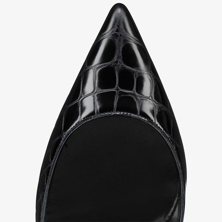 Refined Black Alligator-Embossed Leather Stiletto - ARNO CONTI