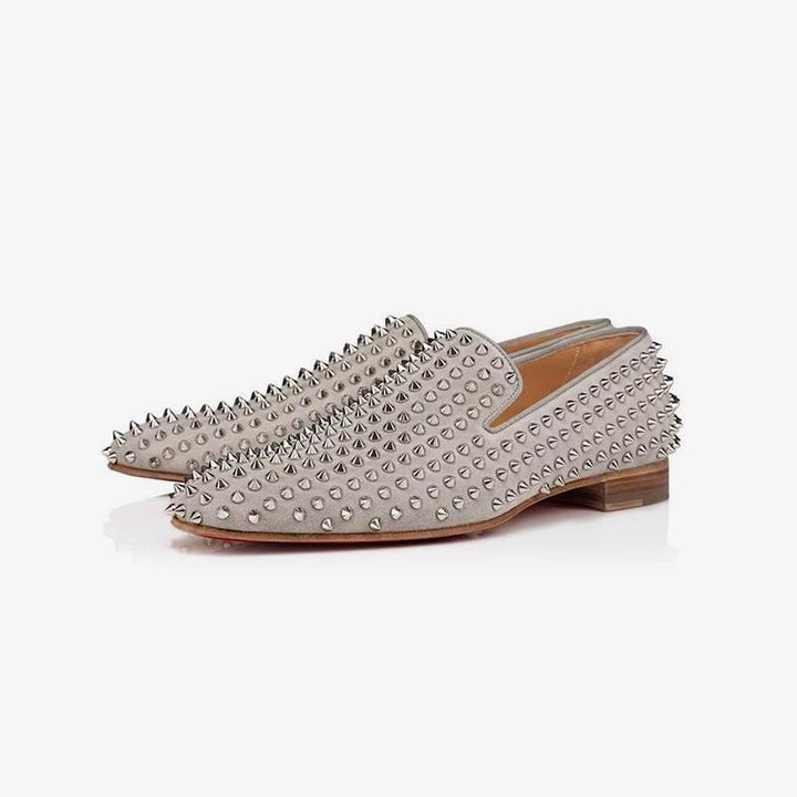 Grey Suede Full Spike Loafers - ARNO CONTI