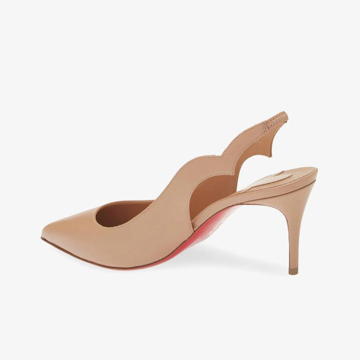 Nude Leather Scalloped Slingback Pumps - ARNO CONTI