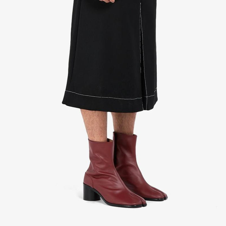 Red Calf Leather Split-Toe Ankle Boots - Arno Conti Shoe