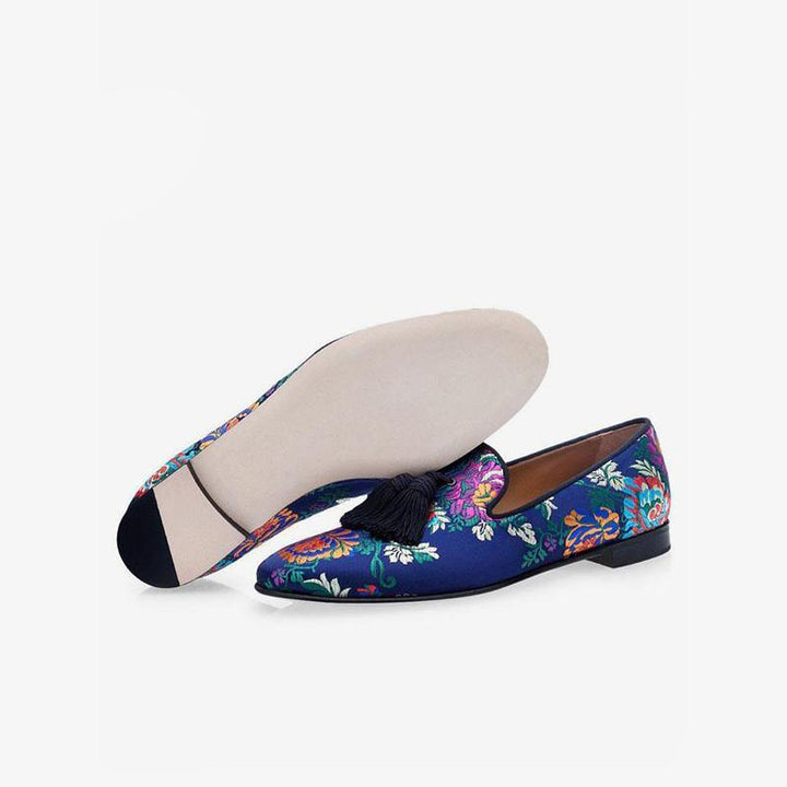 Vibrant Floral Embroidered Velvet Loafers - Arno Conti Shoe