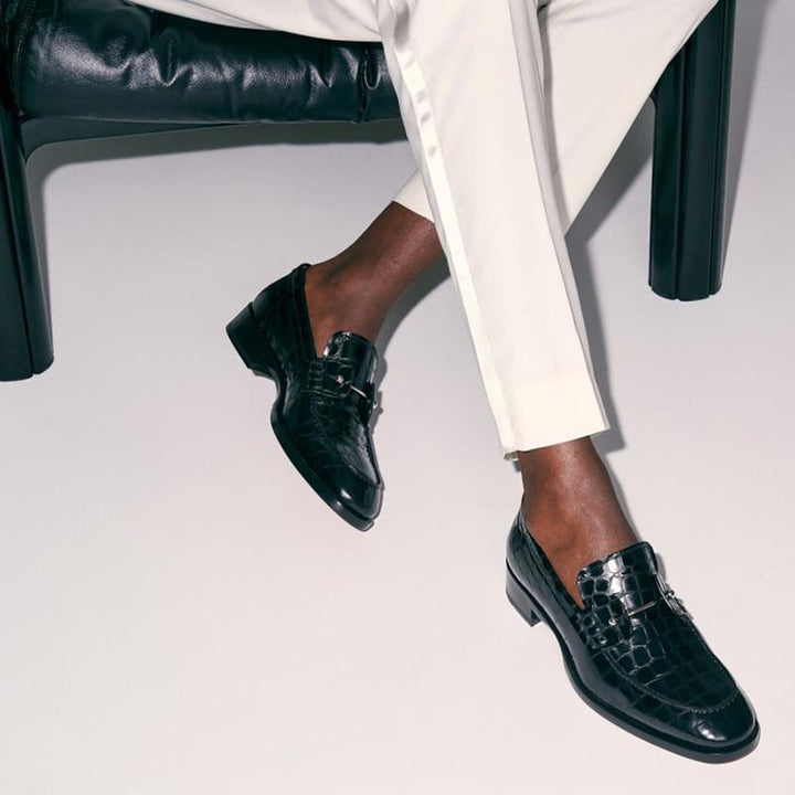 Crocodile Print Leather Loafers - ARNO CONTI