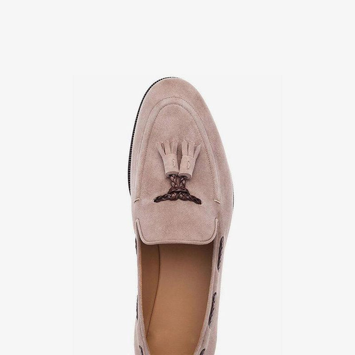 Men's Pink Suede Loafers with Tassel - Arno Conti Shoe
