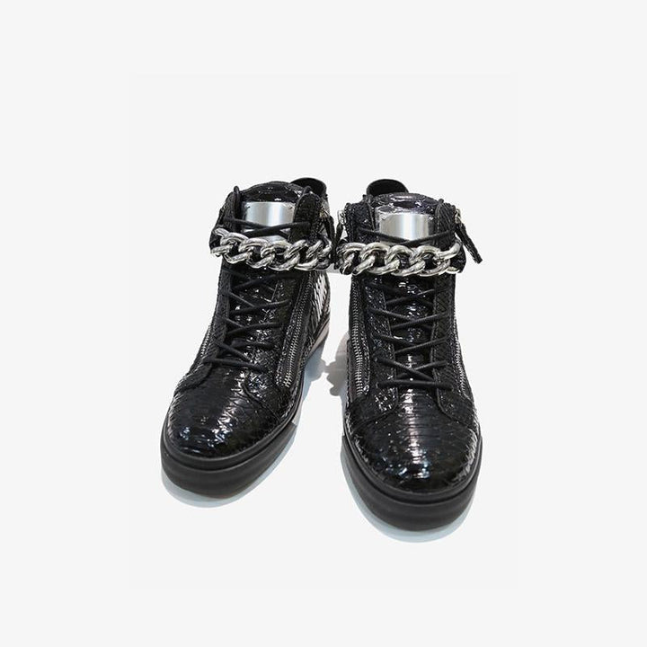 Chain Snakeskin Lace Up Sneakers - ARNO CONTI