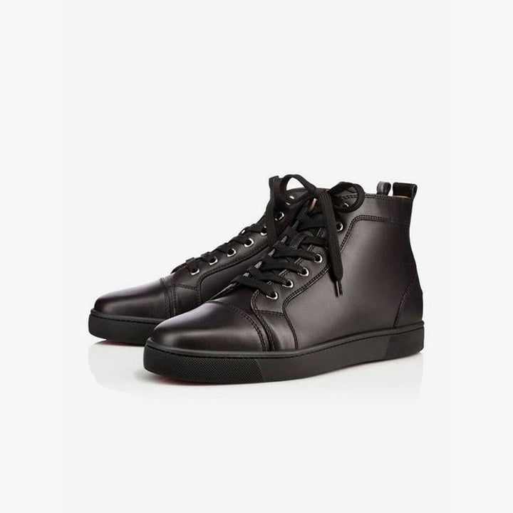 Black Leather Plain Lace Up Sneakers - ARNO CONTI