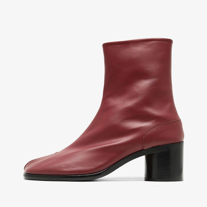 Red Calf Leather Split-Toe Ankle Boots - Arno Conti Shoe