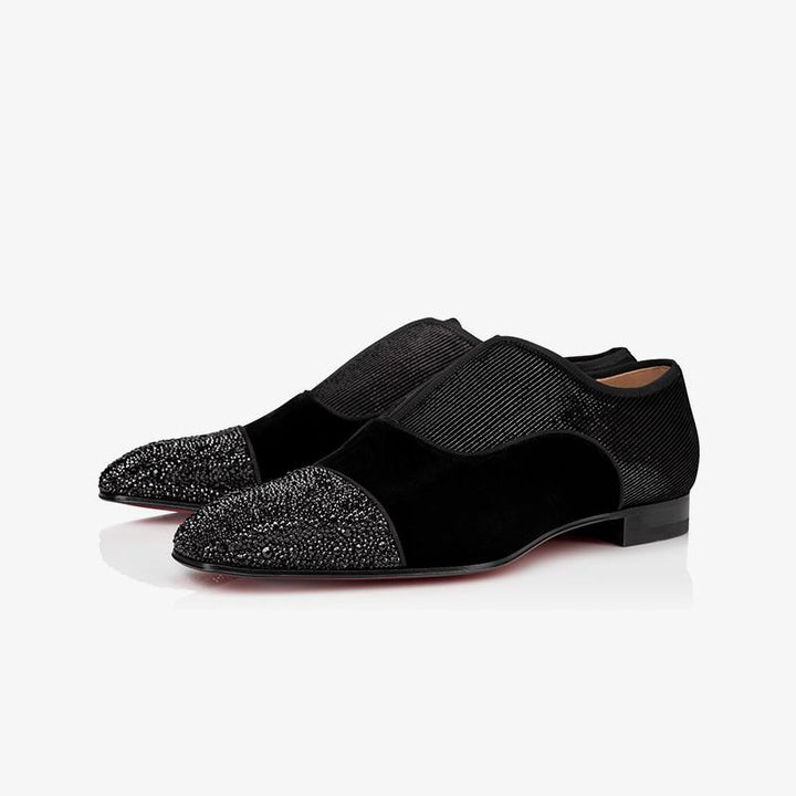 Oxford Flat Rhinestone Slip-On Velvet Fabric - ARNO CONTI