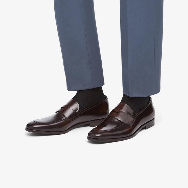 Polished Loafers Men Penny Brown Leather Slip On - Arno Conti Shoe