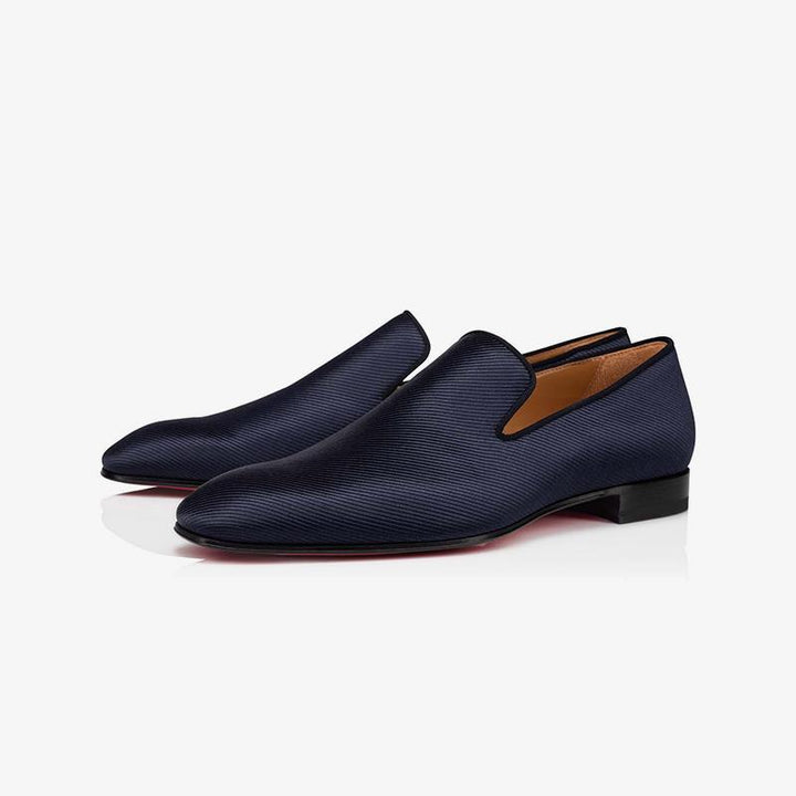 Navy Men Flat Loafers Fabric Calf Shoes - ARNO CONTI