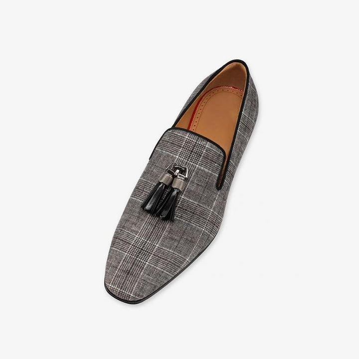 Plaid Men Loafers Metal Tassel Shoes Calf - ARNO CONTI
