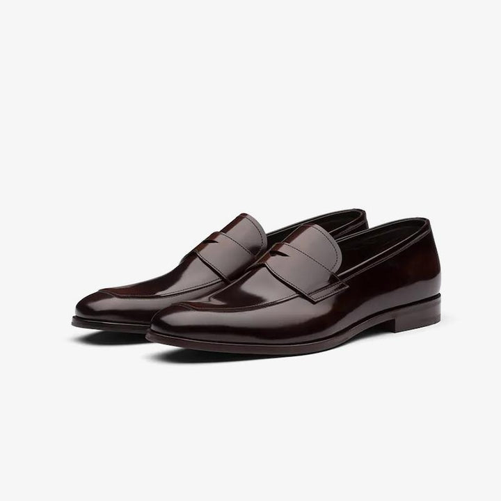 Polished Loafers Men Penny Brown Leather Slip On - Arno Conti Shoe