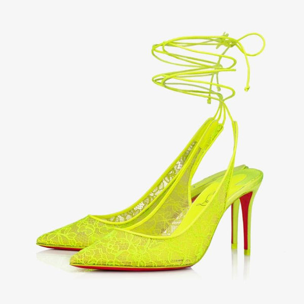 Fluo Yellow Lace-Up Stiletto Pump - ARNO CONTI