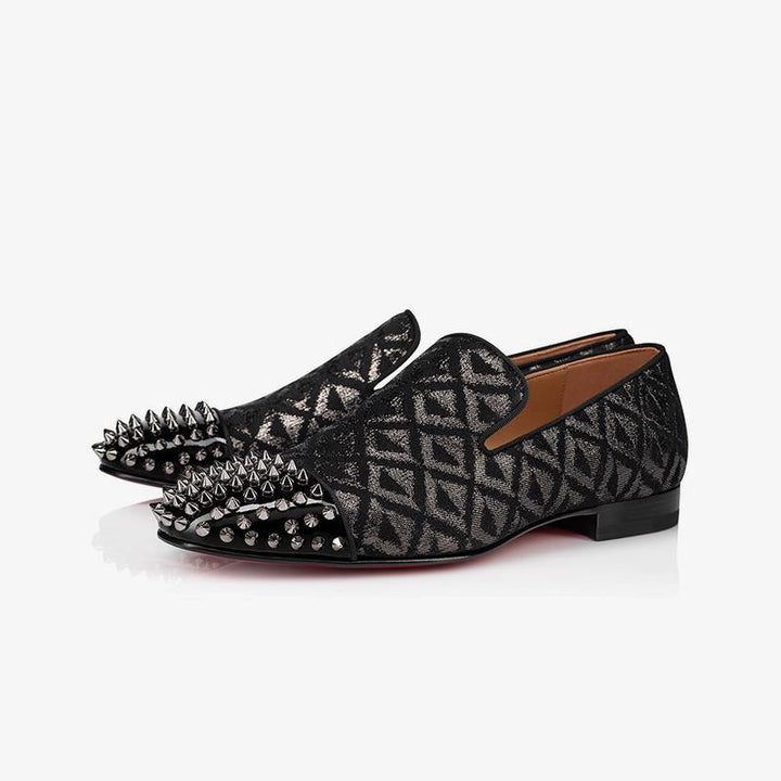 Black Glitter Slip-on Loafer Spikes Rivets - ARNO CONTI