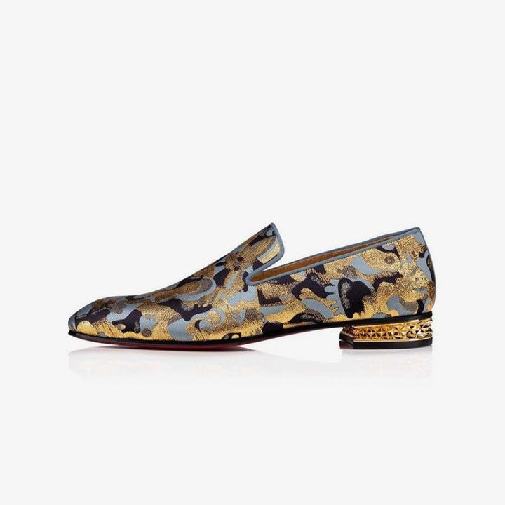 Stud-heel Loafers Flat Nylon Golden Printing Leather - ARNO CONTI