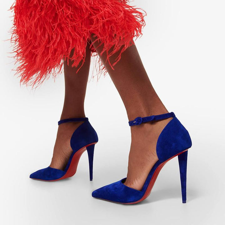 Trendy Blue Suede Ankle Strap Pump - ARNO CONTI