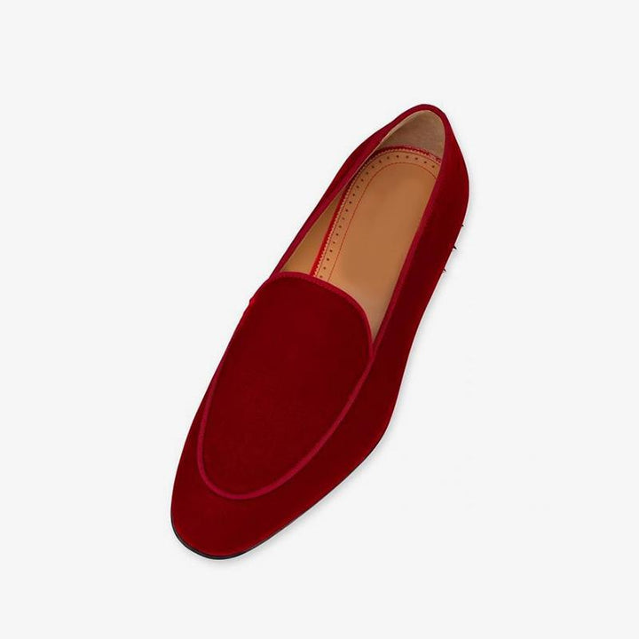 Red Velvet Loafers Studs-Heel Shoes - ARNO CONTI