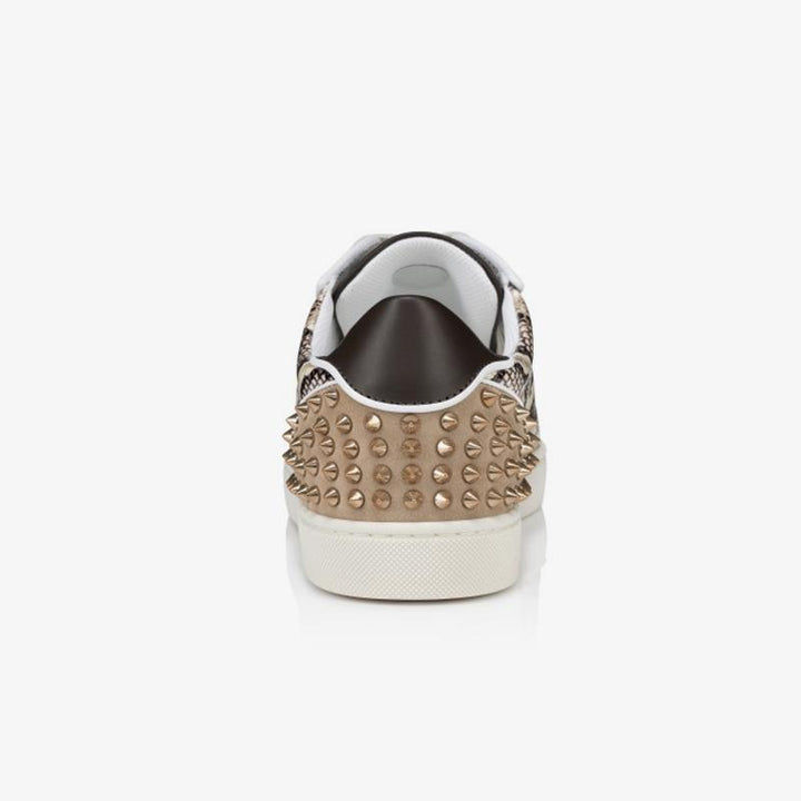 Snake Printed Spikes Leather Sneakers - ARNO CONTI