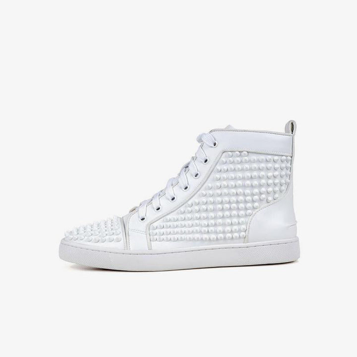 Rivets Sneakers White Leather High Top - ARNO CONTI