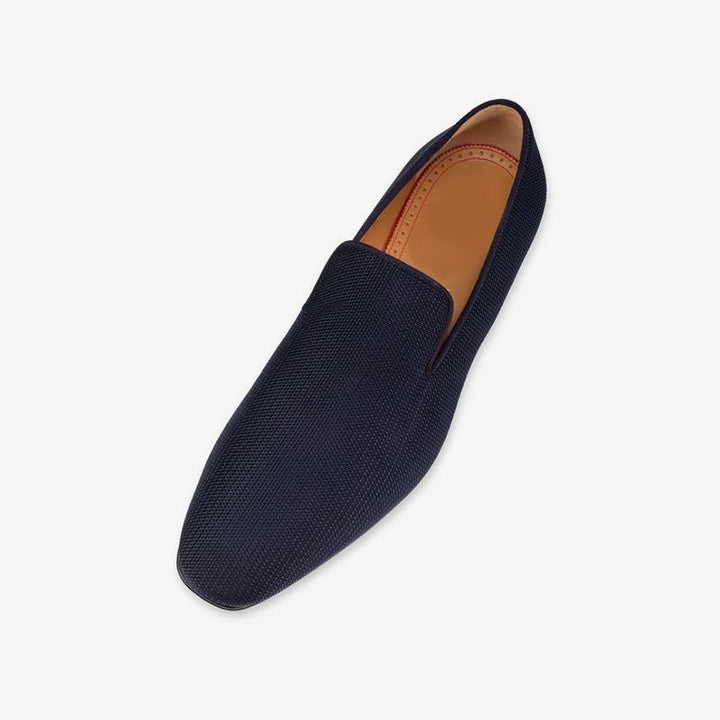 Navy Loafers Men Fabric Leather Slip On - ARNO CONTI