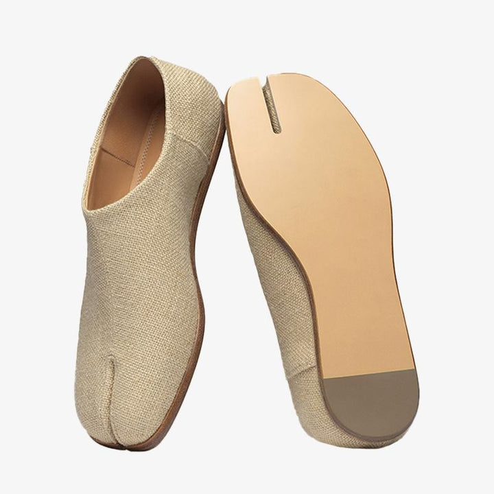 Fabric Beige Split-Toe Slip-Ons - Arno Conti Shoe