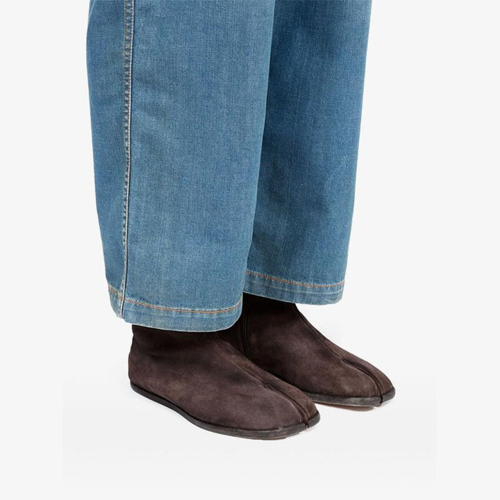 Brown Split-Toe Suede Flat Boots - Arno Conti Shoe