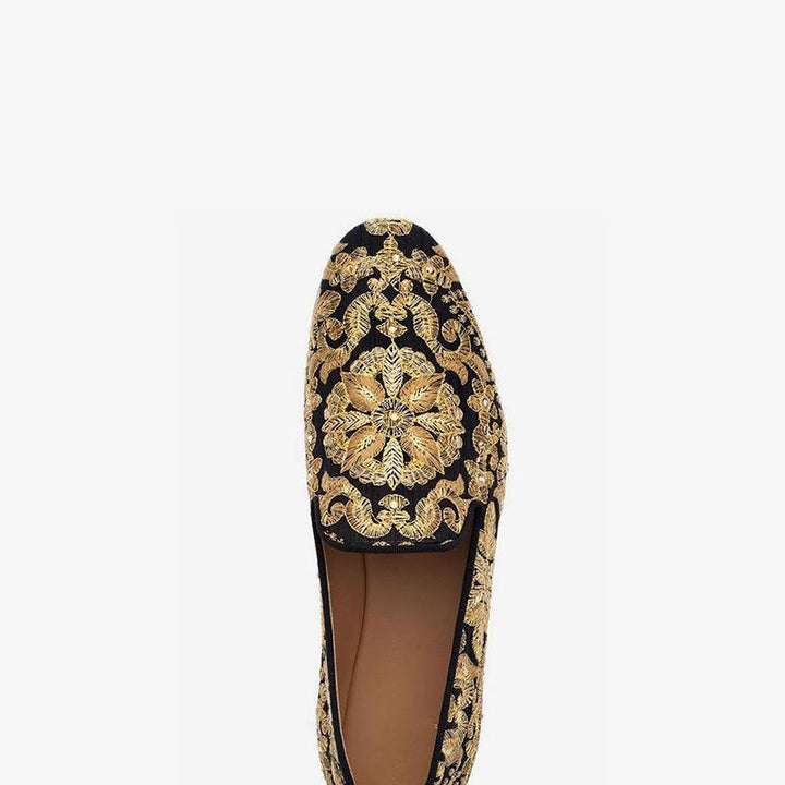 Gold Embroidered Leather Loafers - Arno Conti Shoe