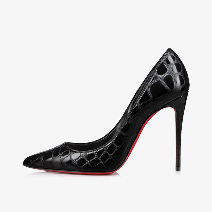 Refined Black Alligator-Embossed Leather Stiletto - ARNO CONTI