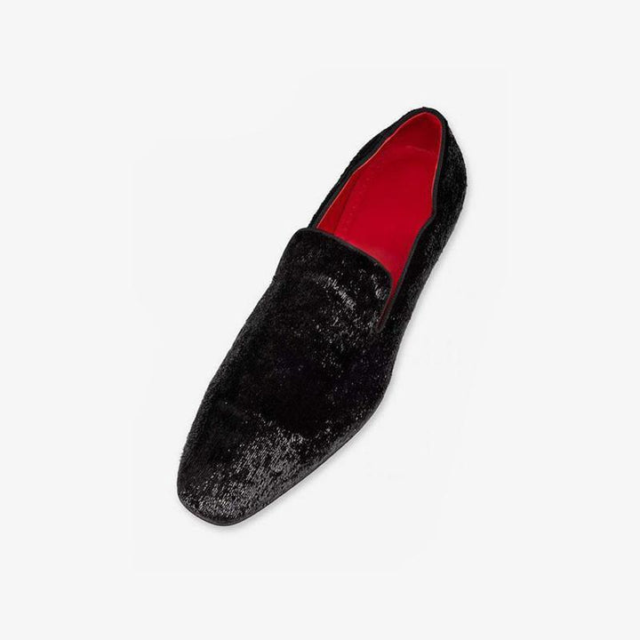 Black Velvet Loafers with V-Cut Design - ARNO CONTI
