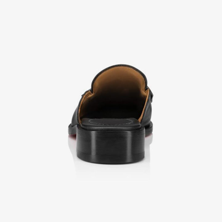 Black Leather Backless Collar Pin Loafer - ARNO CONTI