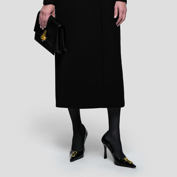 Patent Leather Pointed Pumps 100mm with Golden Keyhole Detail - Arno Conti Shoe