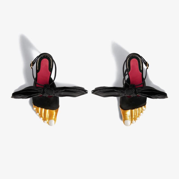 Golden Brass Satin Strappy 100mm Sandals - Arno Conti Shoe