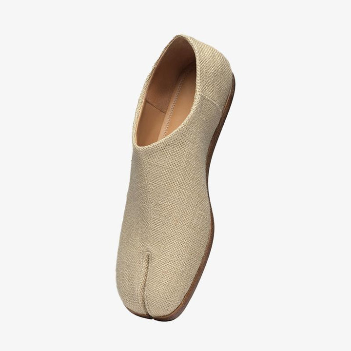 Fabric Beige Split-Toe Slip-Ons - Arno Conti Shoe