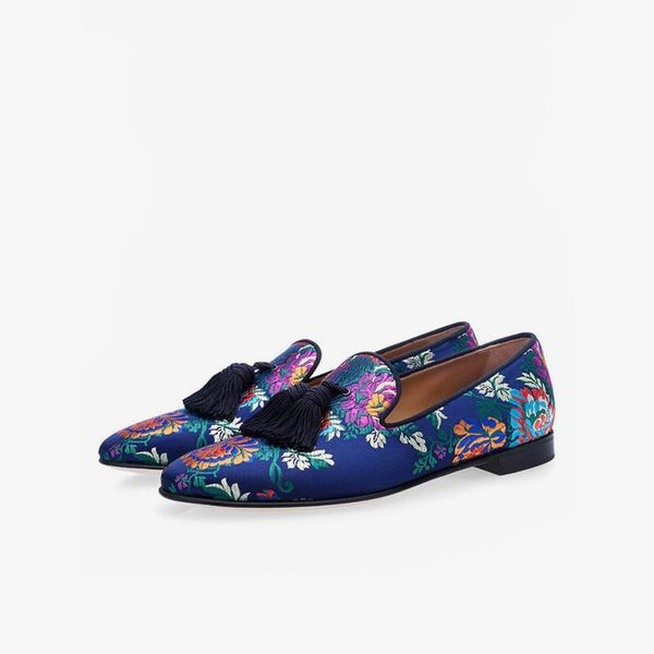 Vibrant Floral Embroidered Velvet Loafers - Arno Conti Shoe