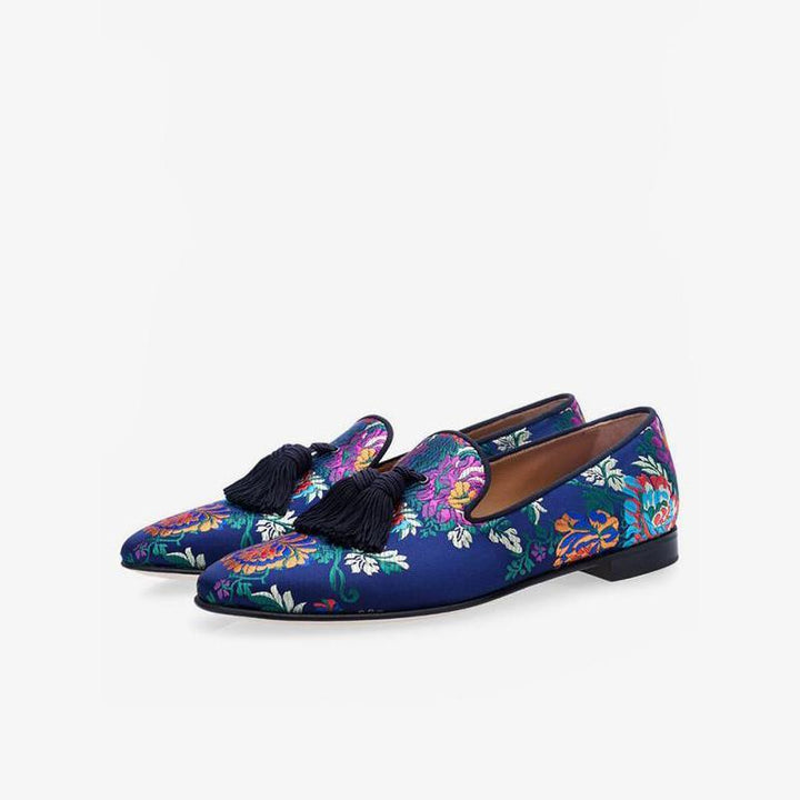 Vibrant Floral Embroidered Velvet Loafers - Arno Conti Shoe