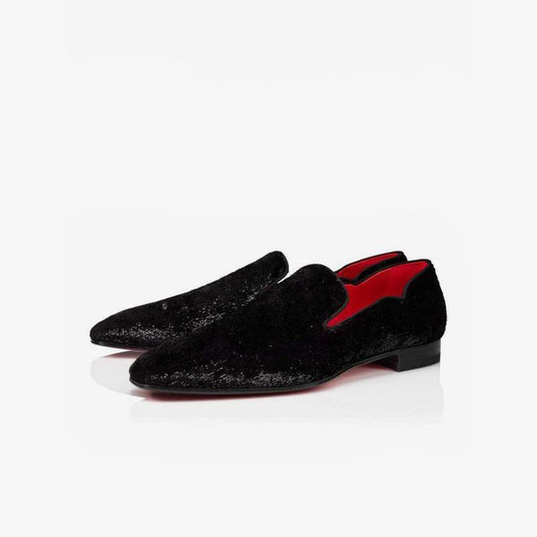 Black Velvet Loafers with V-Cut Design - ARNO CONTI