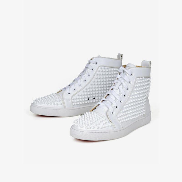 Rivets Sneakers White Leather High Top - ARNO CONTI