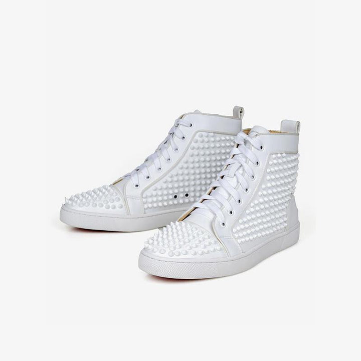 Rivets Sneakers White Leather High Top - ARNO CONTI