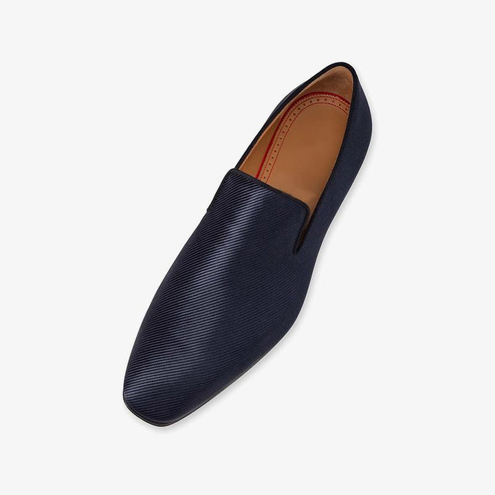 Navy Men Flat Loafers Fabric Calf Shoes - ARNO CONTI