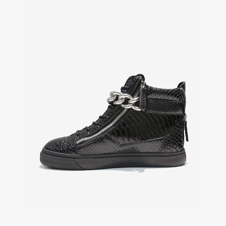Chain Snakeskin Lace Up Sneakers - ARNO CONTI