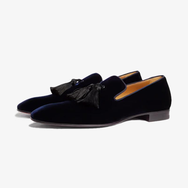 Blueberry Velvet Fringe Slip On Loafers - ARNO CONTI