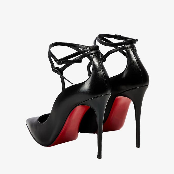 Black Leather Ankle Strap Pumps - ARNO CONTI