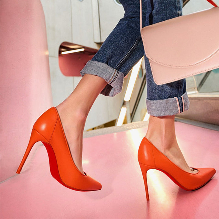 Eye-catching Orange Leather Sporty Pump - ARNO CONTI