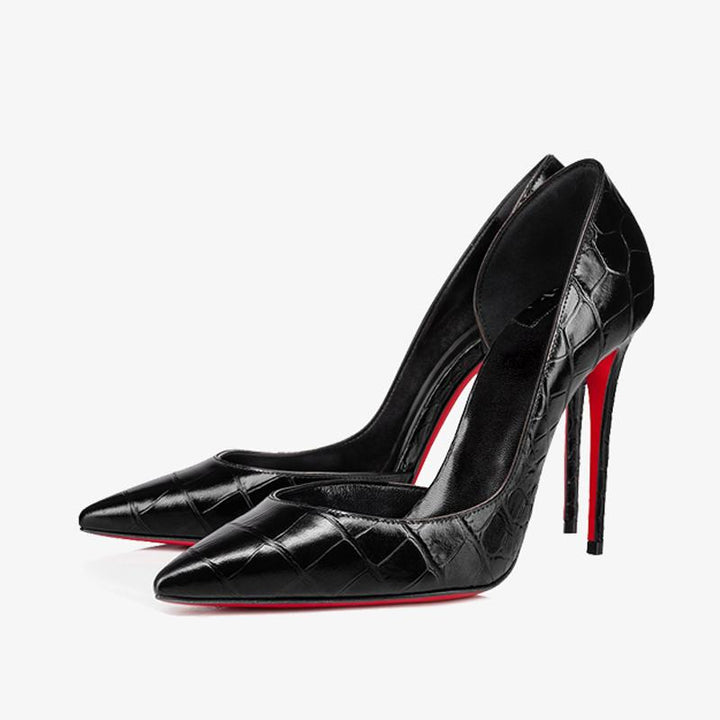 Black Alligator-Embossed Calf Leather Pump - ARNO CONTI