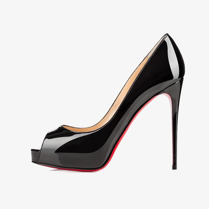 Black Patent Leather Peep Toe Pumps - ARNO CONTI
