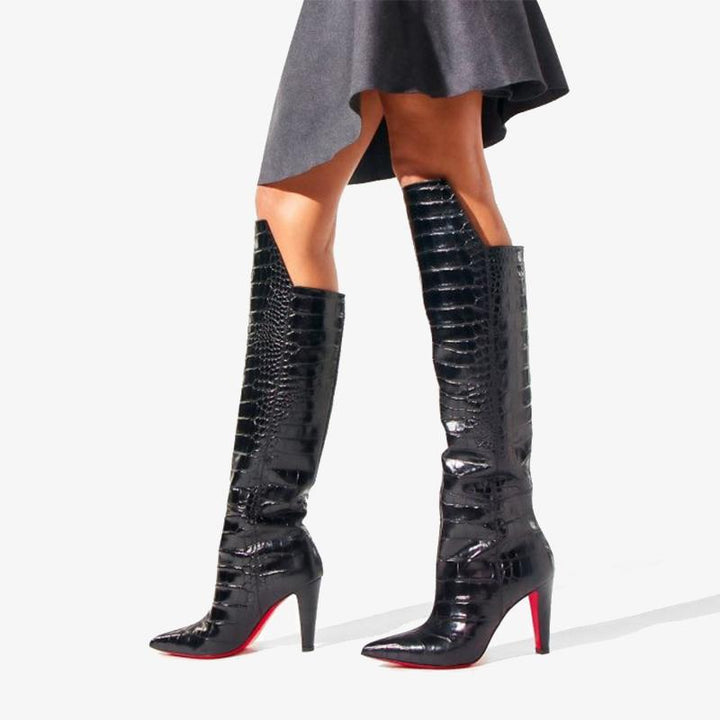Croc-Embossed Knee-High Boot - ARNO CONTI