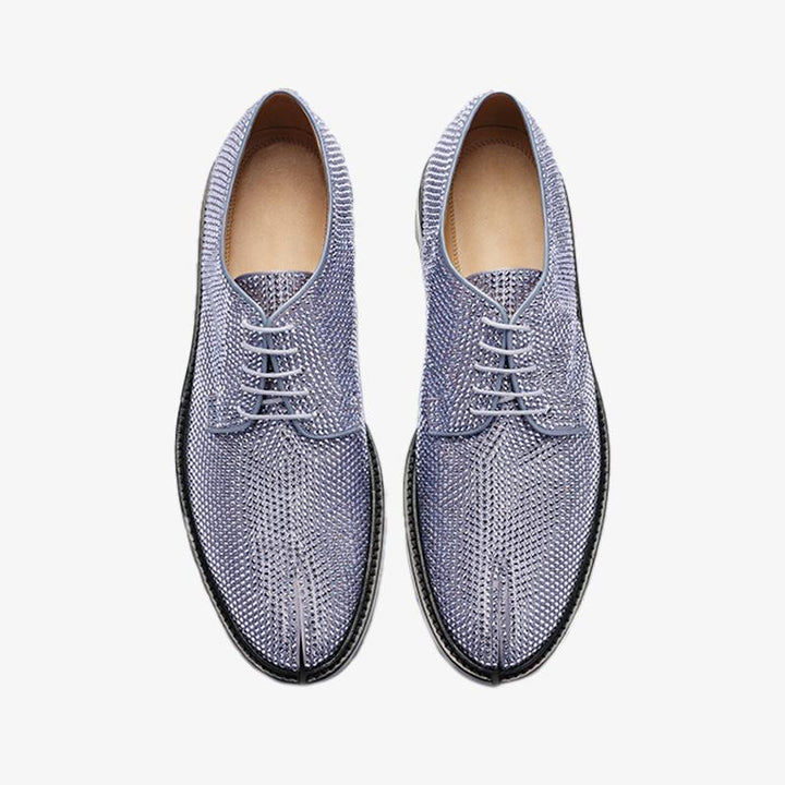 Light Blue Split-toe Rhinestone Lace-up Shoes - Arno Conti Shoe