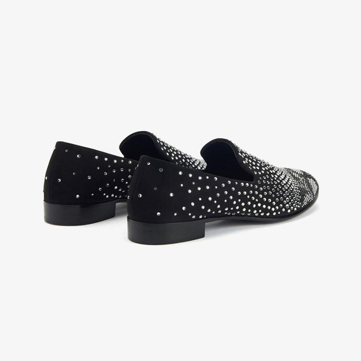 Black Velvet Loafers with Crystal Embroidery - Arno Conti Shoe